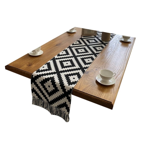AUQ Table Runner,Traditional Chinese Design with Modern Tassels Table Mats,Premium Cotton-Linen Fabric Table Cloth Rectangle Table,32*180cm,Style2