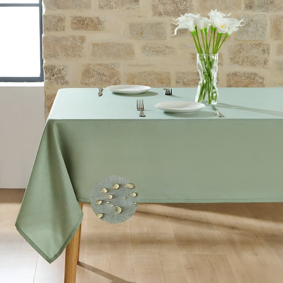 AUQ Textured Linen Table Cloth for Rectangle Tables-Sage Green Tablecloths Rectangular Waterproof Wrinkle Free Wipeable Dining Table Cover for Spring Easter Decor Wedding Birthday,52 X 70 Inch