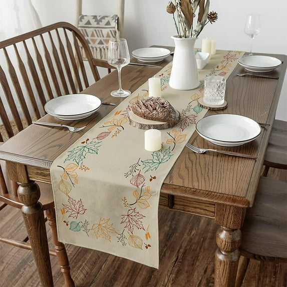 Thanksgiving Fall Table Runner, Linen Tablecloth 13x72 Inch, Rustic Fall Maple Harvest Thanksgiving Table Runner for Fall Thanksgiving Family Party Table Decorations
