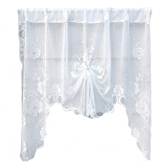AUQ Transparent Curtains,Pastoral Small Fresh Lace Curtains,Adjustable Floral Embroidery Polyester Design Bay Window Kitchen Partition Door Curtain