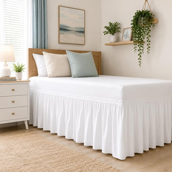 AUQ Twin Xl Dorm Bed Skirt 32" Drop,100% Microfiber Dust Ruffle Bed Skirt Twin Xl,Wrinkle Resistant Tailored Cover for College Dorm under Bed Storage,White