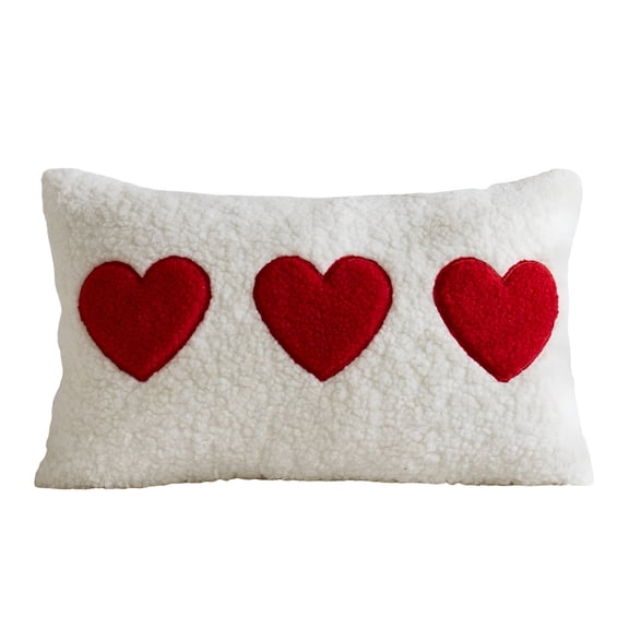 AUQ Valentine's Day Decorations Red Pillow Covers 12x20 Heart Embroidered Throw Pillow Cases Plush Fleece Couple Pillowcase for Couch Sofa Bedroom Living Room Decor