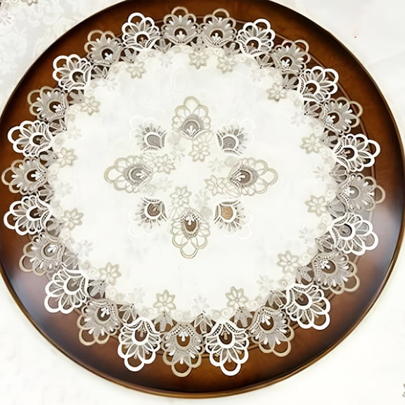 AUQ Vintage Crochet Round Tablecloth, 27.5 Inch Bohemian Lace Doily Table Topper