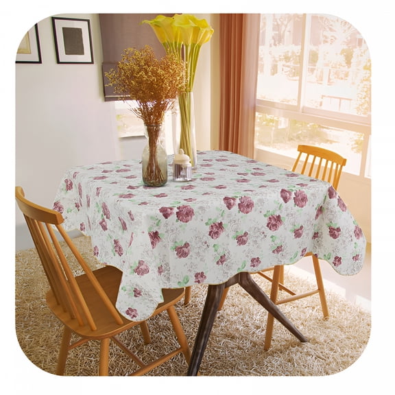 AUQ Vinyl Plastic Tablecloth Square 53" X 53" Peony Pattern Waterproof