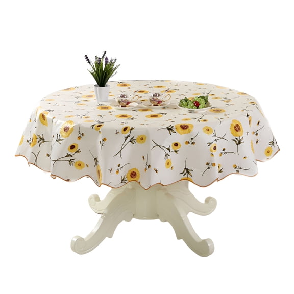 AUQ Waterproof Vinyl Tablecloth,Round Table Cloth,Wipeable Table Cover for Kitchen and Dining Room (Sunflower,72")