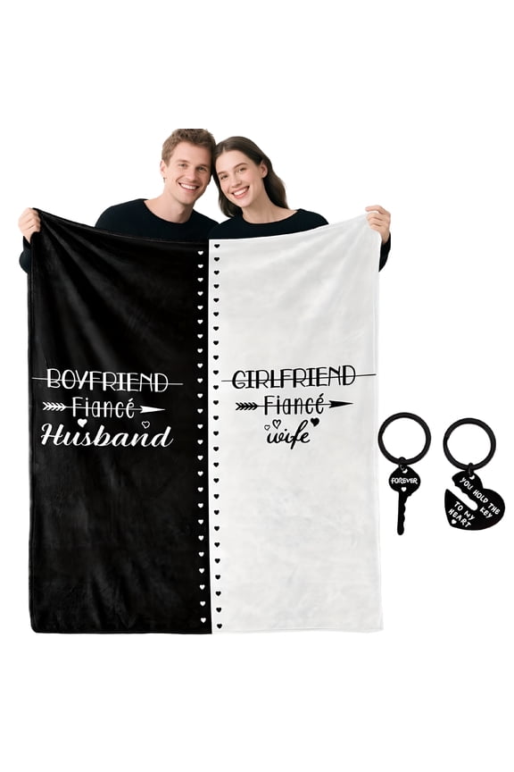 AUQ Wedding Gift for Bride and Groom Bridal Shower Engagement Gift Mr and Mrs Gift Couple Blanket Keychain for Bride Unique Newlywed Gift 51" X 59"