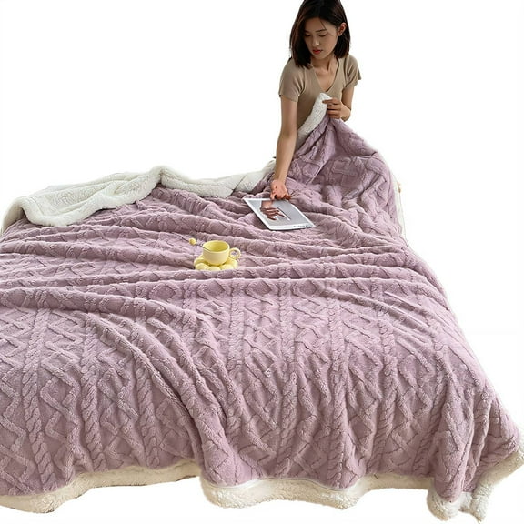 AUQ Weighted Blanket,Double-Sided Taf Fleece and Lamb Wool Texture Checkered Blanket,Wide Border and Hidden Zipper Cotton Blanket,Purple,27.5"脳39.3"