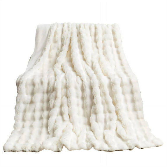 AUQ Weighted Blanket,Non-Fading Color Faux Fur Throw Blanket,Bubble-Textured Checkered Blanket for Extra Comfort,White,27.5"×39.3"