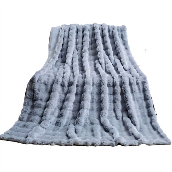 AUQ Weighted Blanket,Ultra-Luxurious Feel Faux Fur Throw Blanket,Cuddly and Cozy Throw Blankets for Bed,Light Gray,39.4"×63"