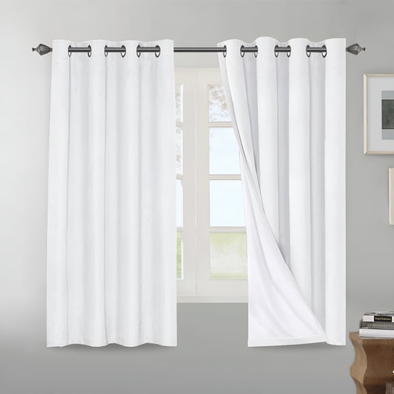 AUQ White Blackout Curtains 63 Inches Long 100% Total Black Out Energy Saving Curtains with White Liner White Black Out Curtains(2 Panels,52" X 63",Bright White)