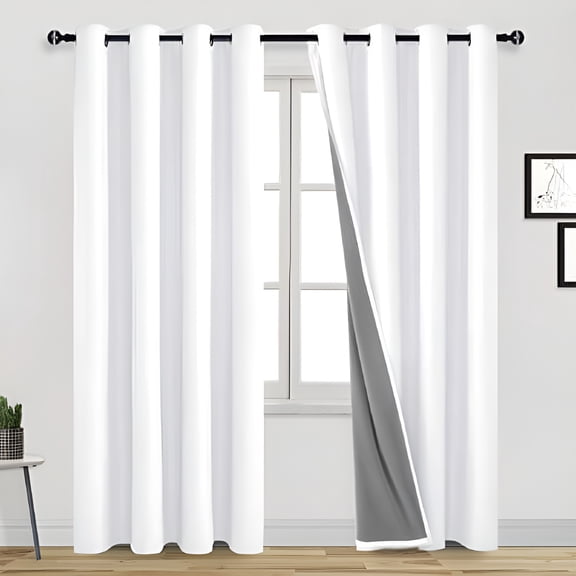 AUQ White Blackout Curtains 84 Inches Long for Living Room Thermal Insulated Light & Heat Blocking Full Room Darkening Noise Reducing Grommet 2 Panels Curtain (White,52"W X 84"L)