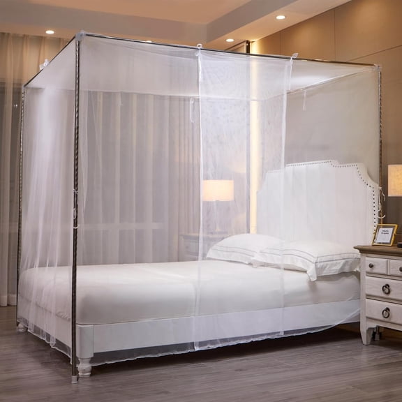 AUQ White Mosquito Net Tent for BedOne Side Opening Canopy Netting Curtain Net for Bedroom Decoration for Queen Size,White Mosquito NettingWithout Bed Frame