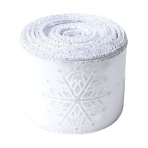 AUQ White/Pink/Red Satin with Silver Snowflake Wired Ribbon 2.5 Inch X 10 Yards for Christmas Home Decor Tree Topper Bow Gift Wrapping DIY Crafts Wreath Garland