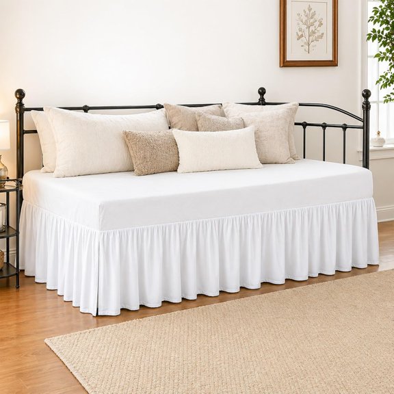 AUQ White Ruffled Daybed Skirt Twin Size with 14In Drop,Wrinkle-Free Brushed Microfiber Dust Ruffle,Split Corners 3-Side Coverage Daybed Bed Skirt