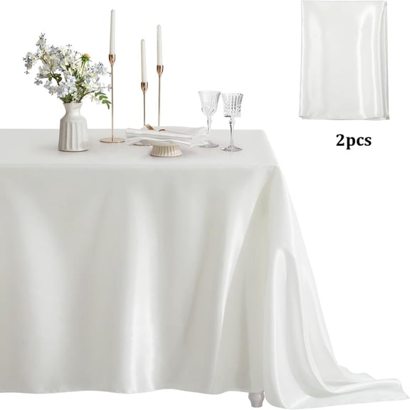 AUQ White Table Cloths for 6 Foot Rectangle Tables,2-Pack,60X102 Inches,Water,Stain and Wrinkle Resistant,200 Gsm Washable Poly Fabric Tablecloths Rectangular,Elegant and Sturdy