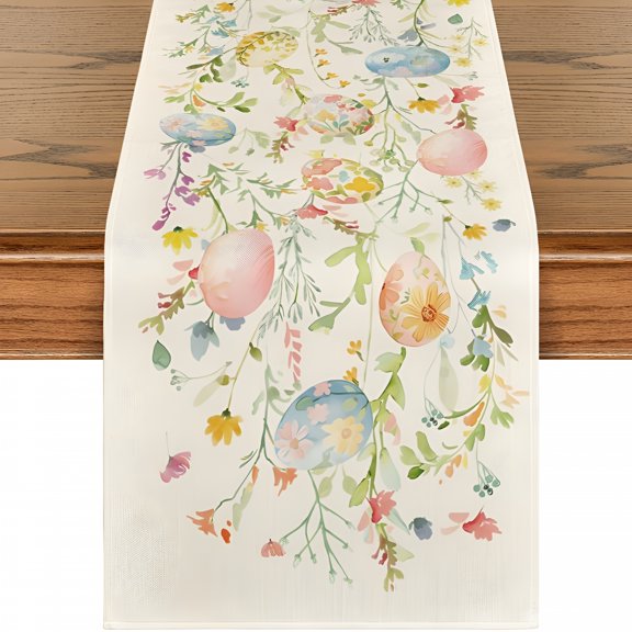 AUQ Wild Flowers Eggs Easter Table Runner,Seasonal Spring Floral Kitchen Dining Table Decoration for Home Party Decor 13x72 Inch