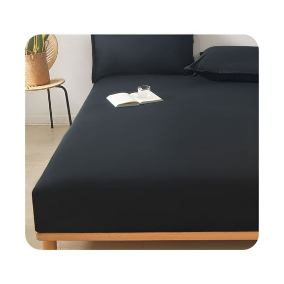 AUQ Winter Flannel Black Solid Print Cotton Flat Sheet Set,TwinDeep Pocket