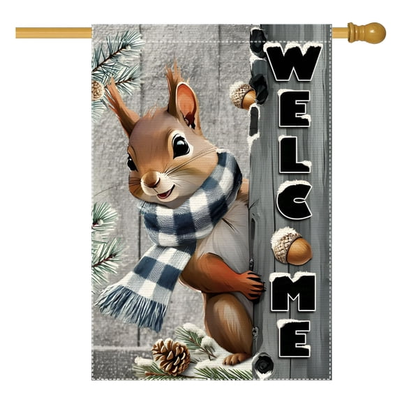AUQ Winter Garden Flag 28X40Inch the Nut Squirrel Welcome Large Garden Flags Yard Porch House Flag Double Side for Home Outdoor Yard Patio Lawn Decor, Garden Decorations