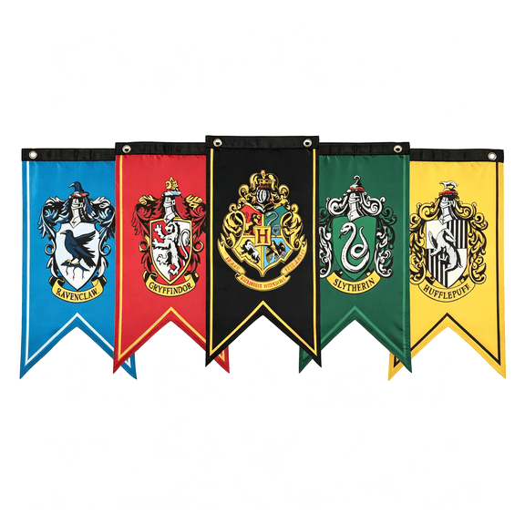 AUQ Wizarding House Banner Flag Set 12'' X 20'' Polyester Flags Set 5 Includes Crest Banners Birthday Party