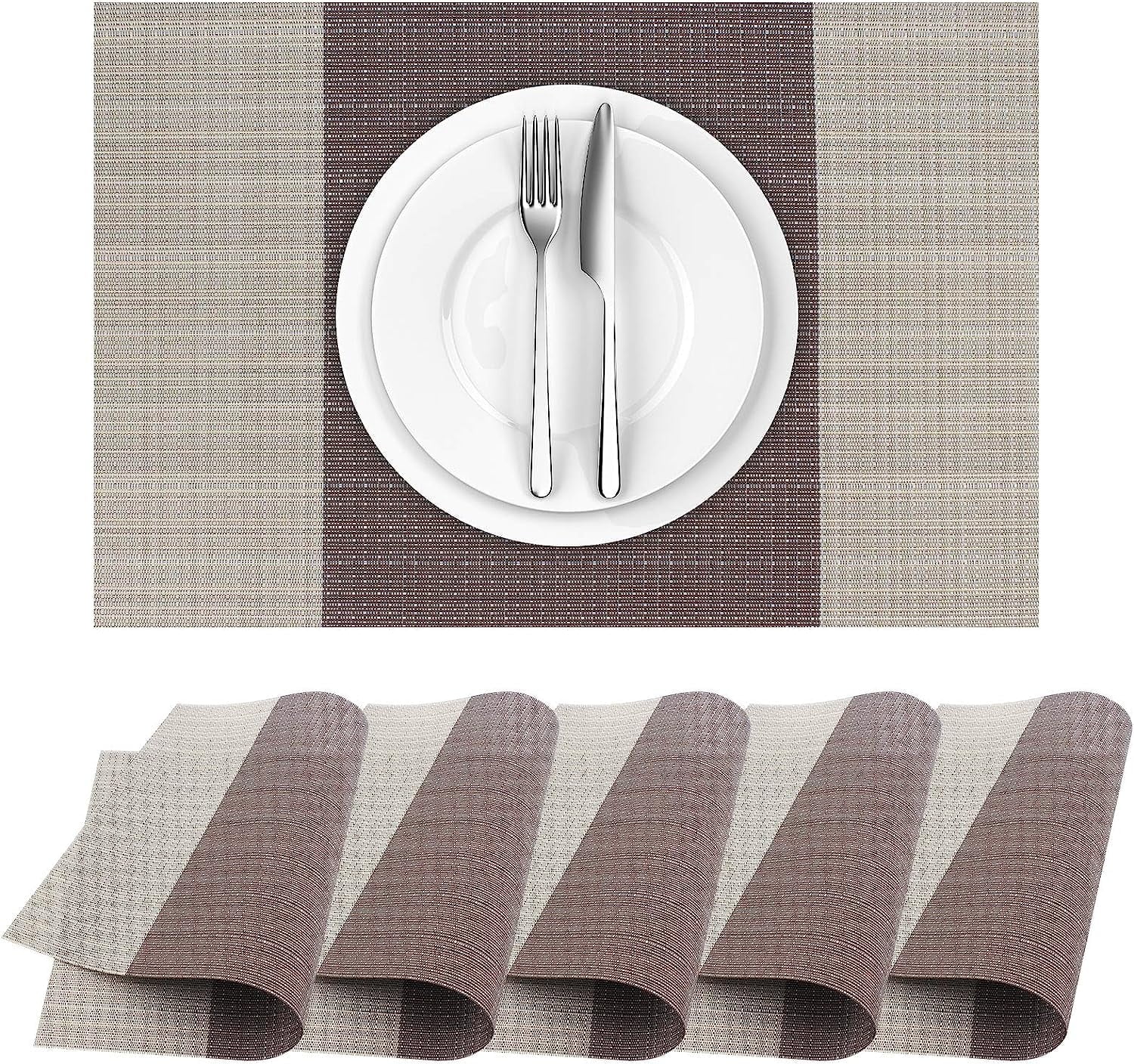 Set of 6 PVC Woven Vinyl Placemats for Dining, Non-Slip, Washable, Heat ...