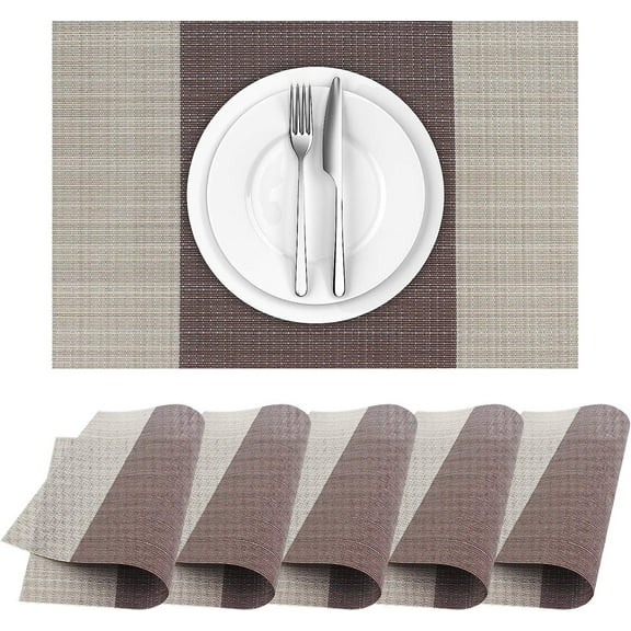AUQ Woven Vinyl Placemats, 6 Count, Heat Resistant, 18"x12" Table Place Mats
