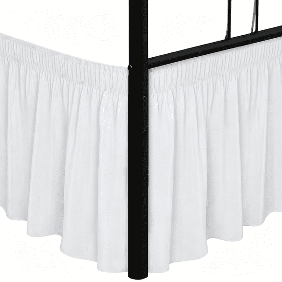 AUQ Wrap Around Bed Skirts with Split Corners for Queen Beds 15" Drop,White Adjustable Elastic Dust Ruffles Easy Fit Wrinkle Resistant Silky Luxurious Fabric Machine Washable