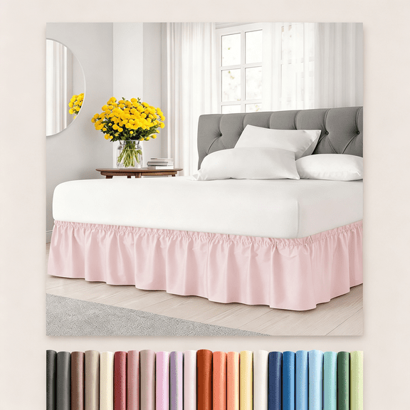 AUQ Wrap Around Dust Ruffle Bed Skirt - Lavender Pink - for Queen Size Beds W/ 15" Drop - Easy Fit Elastic Strap - Adjustable Pleated Bedskirt W/Brushed Fabric -Wrinkle Free,Women,Men