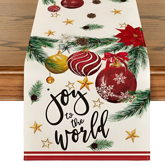 AUQ Xmas Balls Christmas Table Runner,Pine Cone Winter Holiday Kitchen Dining Table Decoration for Home Party Decor Table Runner Christmas 13 X 72 Inch
