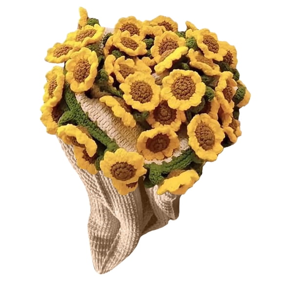 AUQ Yellow Sunflower Crochet Knitted Blanket, Floral Bloomie Bouquet Blanket for Women, Birthday Gift Anniversary Wedding Favors