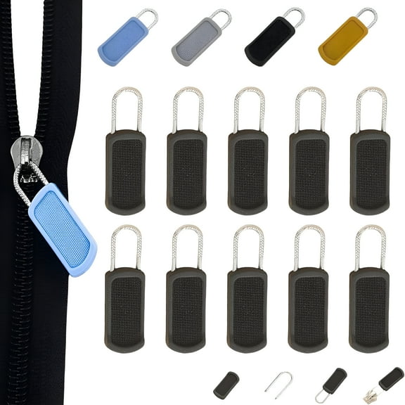 AUQ Zipper Pull Replacement,Universal Zipper Pull Replacement Kit,Removable Anti-Slip Zipper Pulls Tab,Zipper Repair Kit for Jackets,Luggage,Backpacks,Purses,Boots,Pants (Black,10PCS)