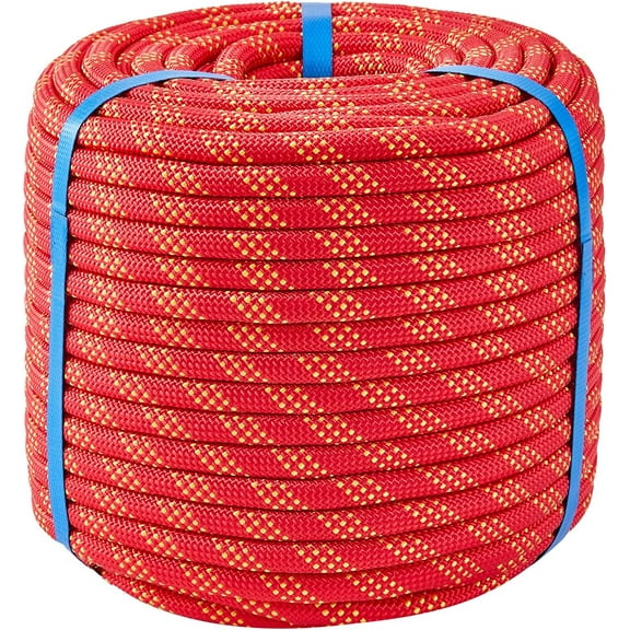 AUR 1/2 Inch 100ft Double Braided Polyester Arborist Rope, Heavy Duty Nylon Rope for Anchor, Tree Work, Cargo, Pulling, Sailing(Red)