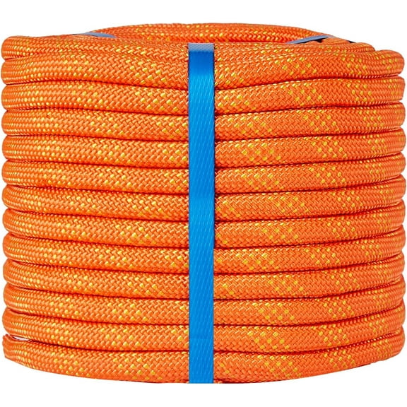 AUR 1/2 Inch 50ft Double Braided Polyester Arborist Rope, Heavy Duty Nylon Rope for Anchor, Tree Work, Cargo, Pulling, Sailing(Orange)