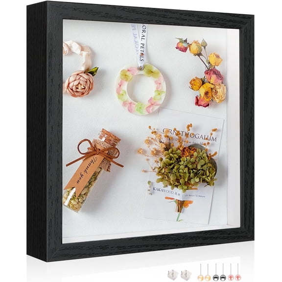AUR 12x12 Shadow Box Picture Frame Display Case with Soft Linen Back-Real Glass,Large Black Deep Shadow Box Frame 12x12 for Graduation Flower Medal Pet Photo Craft Memorial Gift