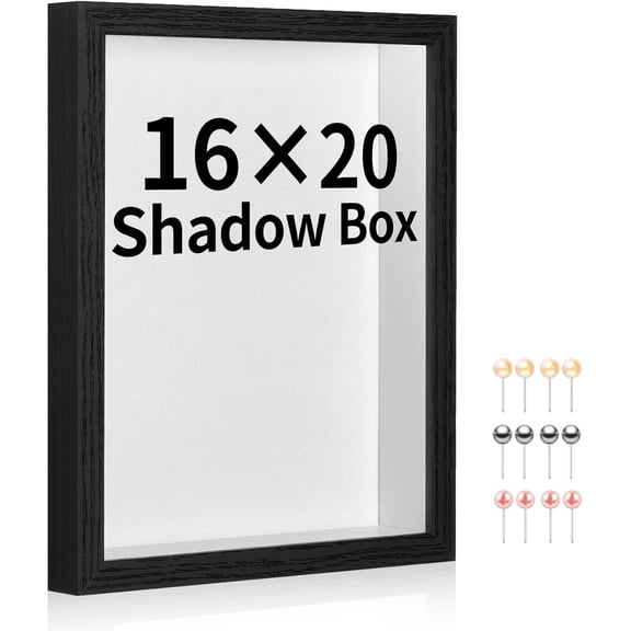 AUR 16x20 Shadow Box Picture Frame Display Case with Soft Linen Back-Thickened Panel,Large Black Deep Shadow Box Frame 16x20 for Jersey Graduation Items Flower Photo Craft Memorial