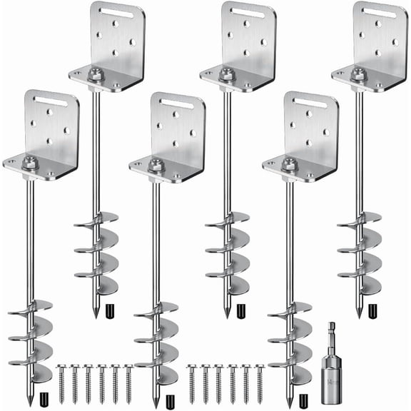 AUR 18''/24''/30'' Ground Anchors Screw in Earth Anchor Solid Steel with L Bracket for Trampoline Mobile Home Swing Set Shed Carport Tent Stakes, Wider Helix Blade & Chrome Plated Finish, 2/4/6Pcs