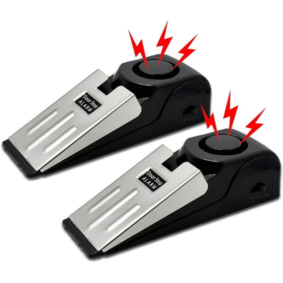 AUR 2 Pack Portable Door Stop Alarm, Door Stopper with 120db Loud Security Alarm, Travel Door, Doorstops Wedge Sensors Security Devices for Traveling Apartment Hotel and Home (Black)