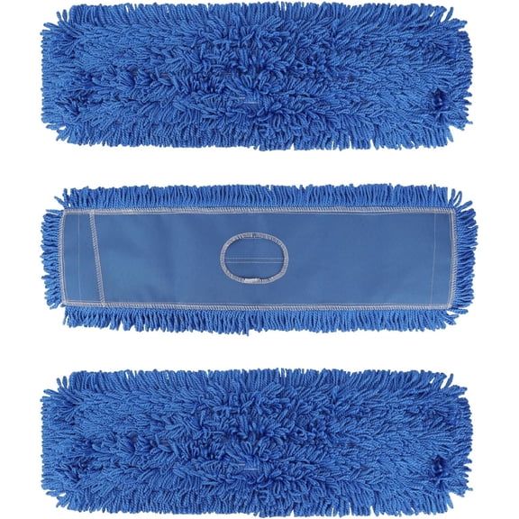 AUR 24 Inch Dust Mop Head: Replacement Medium Washable Commercial Mop Head Sweeper and Janitorial Replacement Blue (Blue - 24 Inch, 3 Pack)