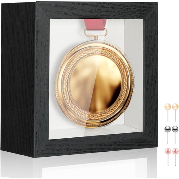 AUR 3x3 Small Square Shadow Box Picture Frame Display Case with Soft Linen Back,Small Mini Tiny Black Deep Shadow Memory Box Frame 3x3 for Nsect Specimen Baby Wedding Pet Graduation Medal Souvenir
