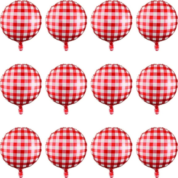 AUR 50 Pieces 18 Inches Checkerboard Balloons Aluminum Foil Balloons Party Decorations for Summer Picnic BBQ Party Decor Birthday Holiday Racing Themed Supplies(Red, White)