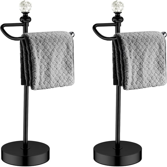AUR Bath Hand Towel Holder Stand, 2 Pack Stainless Steel Black Towel Rack Hand Holder for Bathroom, Small Countertop Free Standing Hand Towel Rack with Heavy Base (Matte Black, 2 Pack)