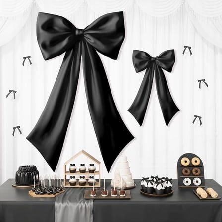 AUR Black Bow Decor 2 Pack,Large & Small Black Coquette Room Backdrop Wall Decor for Bachelorette Baby Shower Bridal Shower Bow Birthday Decorations
