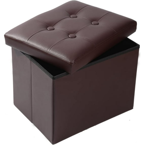 AUR Brown Leather Storage Ottoman Footrest Stool, 17x13x13inches, Modern Style