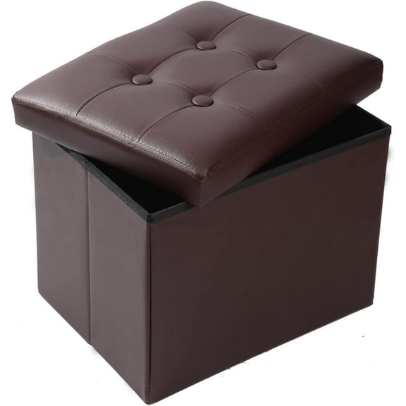 AUR Brown Leather Storage Ottoman Footrest Stool, 17x13x13inches, Modern Style