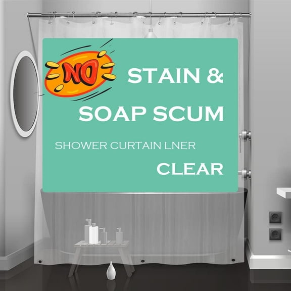 AUR Clear Plastic Shower Curtain Liner, 72x72 Inch Thin Lightweight Transparent Plastic Bathroom Shower Showroom Inner Curtain with Rustproof Metal Grommet Holes and Weighted Magnets