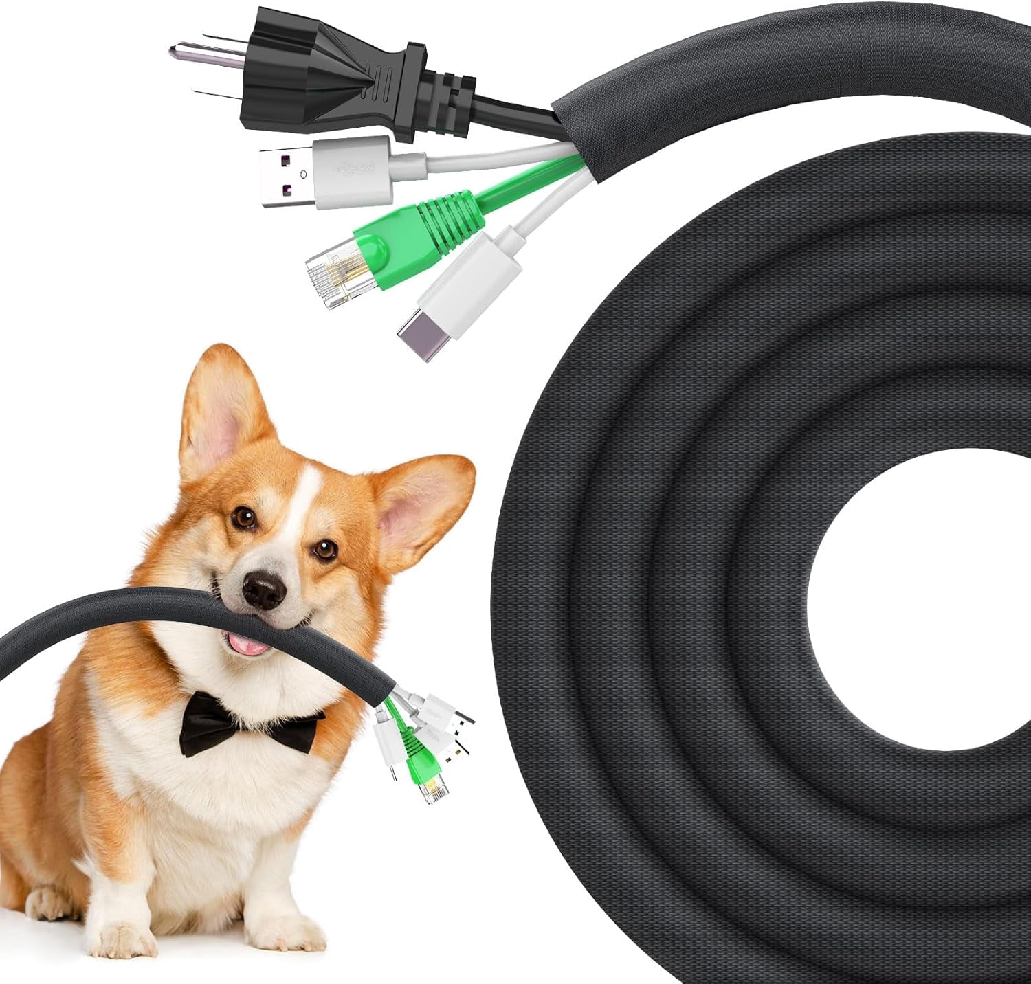 AUR Dog Cat Cord Protector 10ft - 1/2inch, Flexible Cable Sleeve for ...