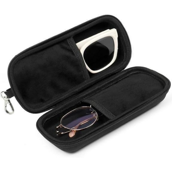 AUR Double Eyeglasses Case Hard Shell Dual Sunglasses Organizer with Zipper Closure Travel Eyewear Storage for Vehicle