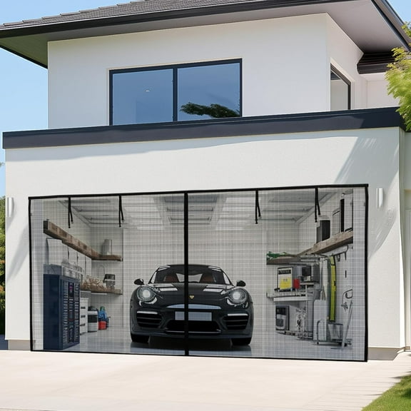 AUR Garage Screen Door 16x8 Ft: Heavy Duty Magnetic Closure Garage Door Screen 2 Car, Retractable Roll Up Garage Net Screen for Patio, Hand-Free, Easy Install