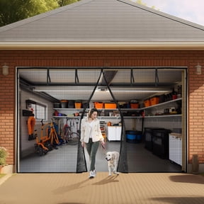 AUR Garage Screen Doors for 1 car Garage, 12x8 Ft Heavy Duty Magnetic Garage Door Screen, Retractable Bug Screen for Garage,Fiberglass Mesh, Hand-Free, Easy Install