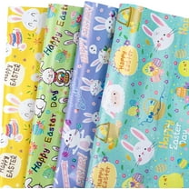 AUR Happy Easter Wrapping Paper Sheet, Easter Bunny, Egg, Blooming Spring Flowers & Lamb Design for Kids, Boys, Girls, 27.5 x 19.6 inches Per Sheet