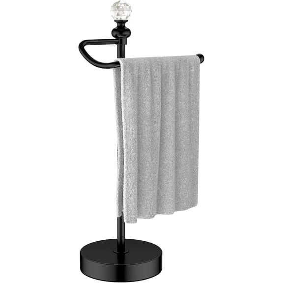 AUR Heavy Weighted Hand Towel Holder(with Crystal Ball) Standing Hand Towel Holder Total Height 15.7'' for Kitchen,Bathroom,Vanity,Classic Decorative Metal Hand Towel Stand,Matte Black